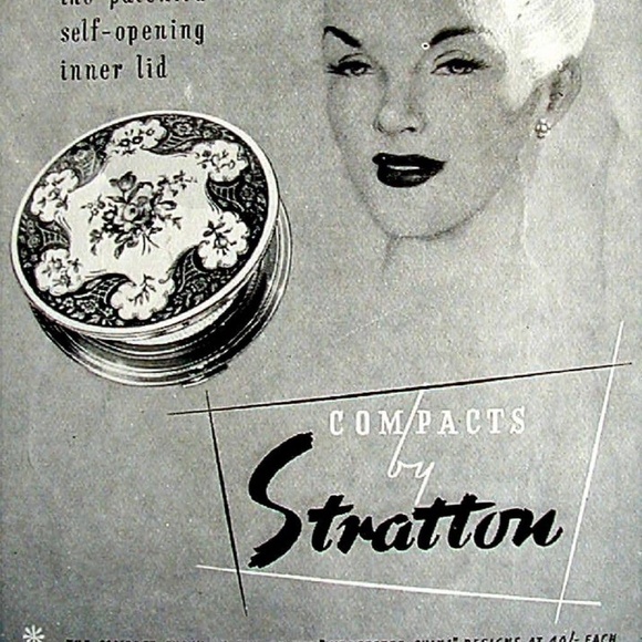 Stratton Compact in Gold w/ White Enamel & Lavender Rose / Vintage 50s England - Picture 8 of 9